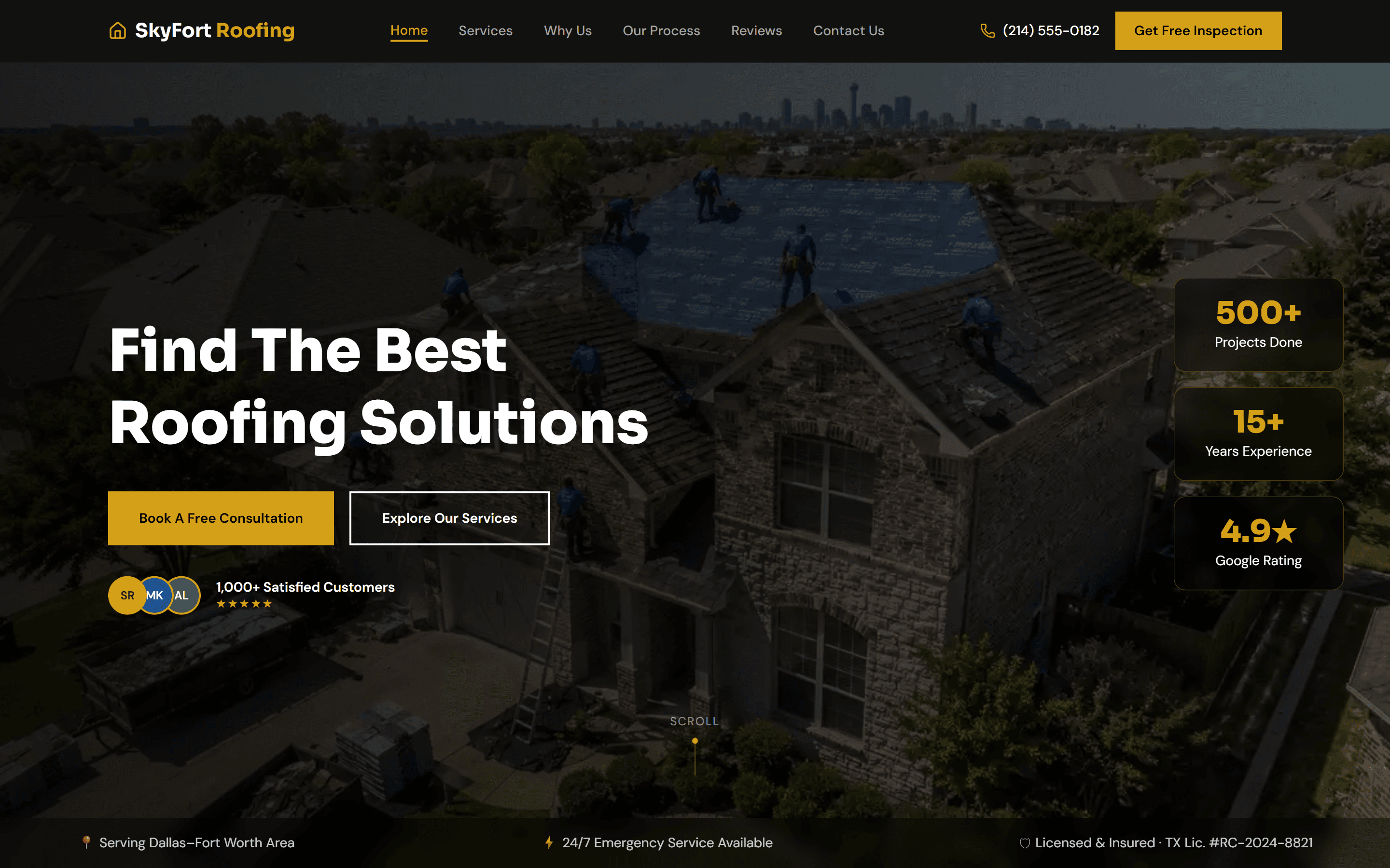 SkyFort Roofing website screenshot