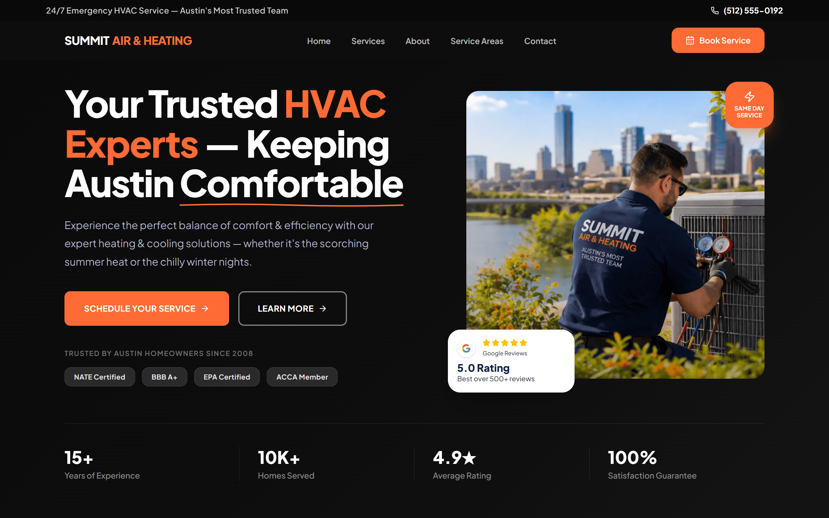 Summit Air & Heating website screenshot