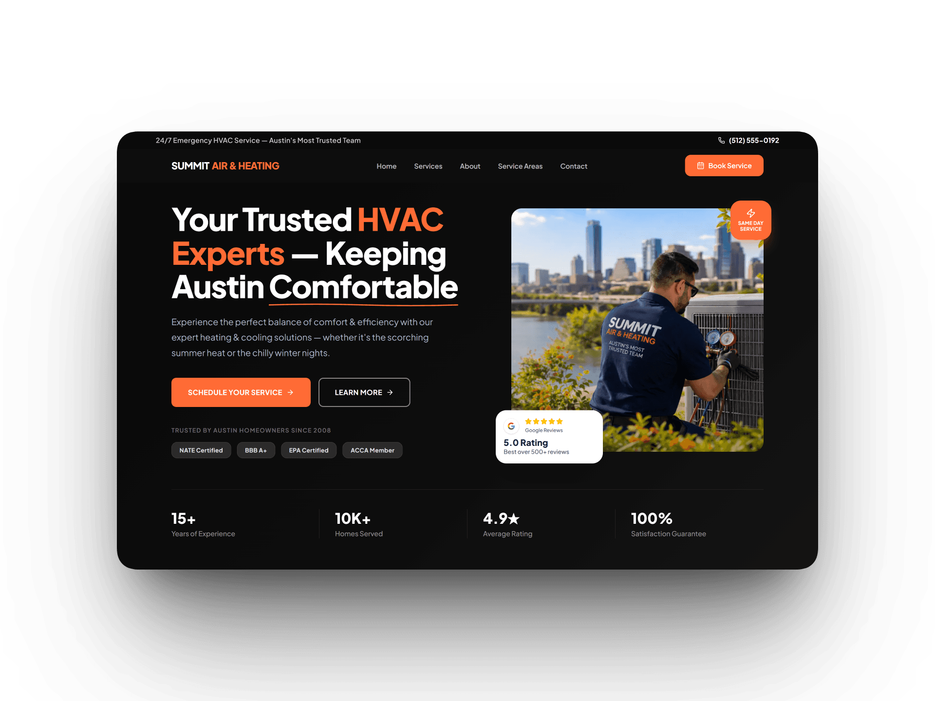 Summit Air & Heating website screenshot